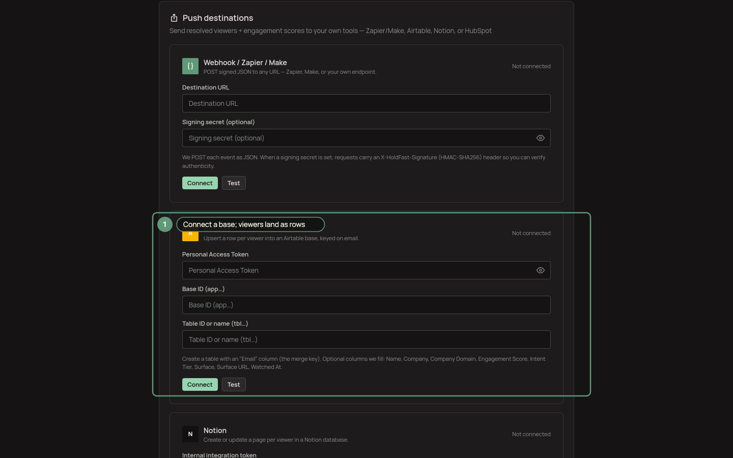 The Airtable integration configuration