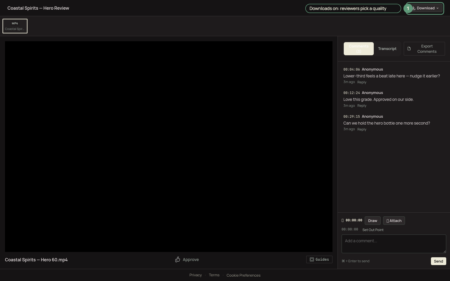 The Download control on a reviewer review page