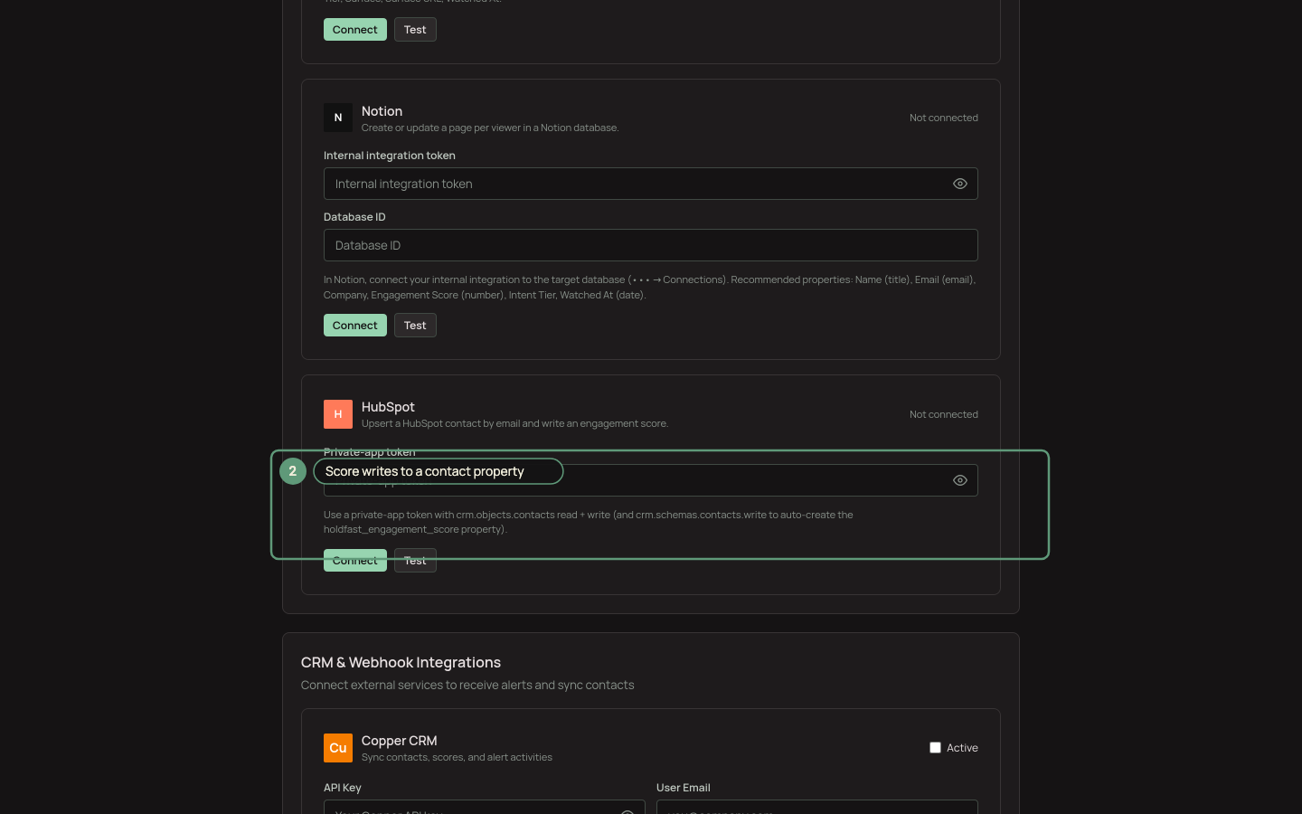 The field-mapping screen mapping engagement score to a contact property