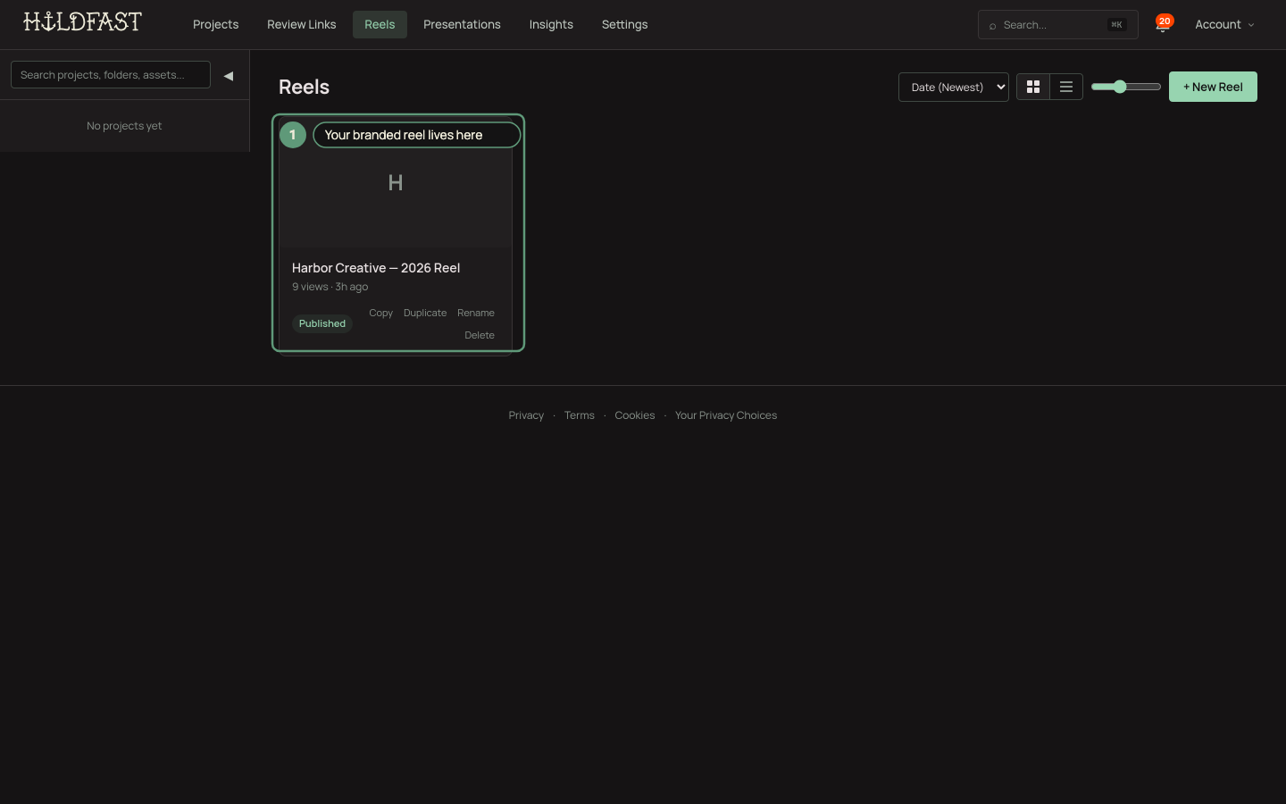 The reel editor with a clip grid and the Add Clips button