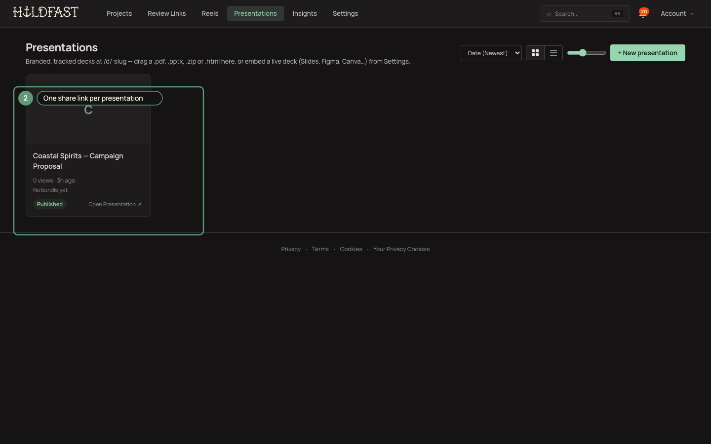 The deck detail live preview with an Open Presentation button