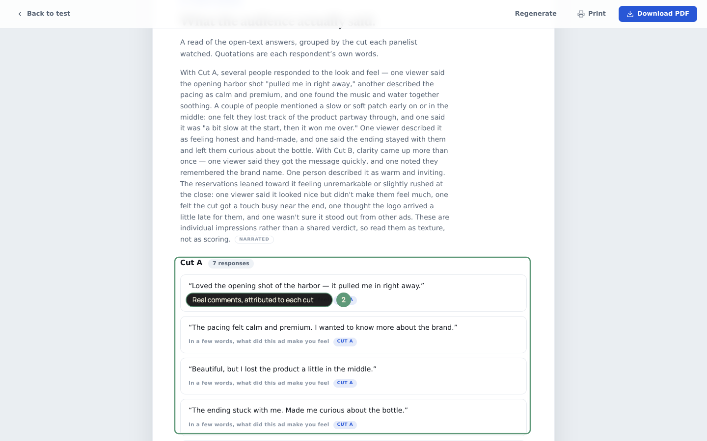 The In Their Words section of a report showing attributed participant comments