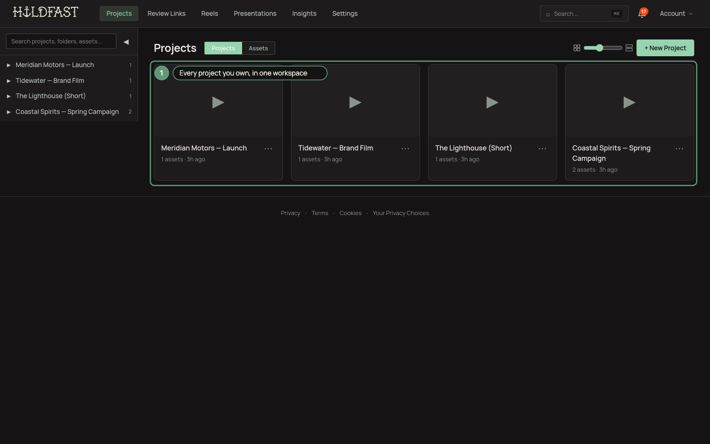 The HoldFast dashboard with the top navigation and Insights tab highlighted